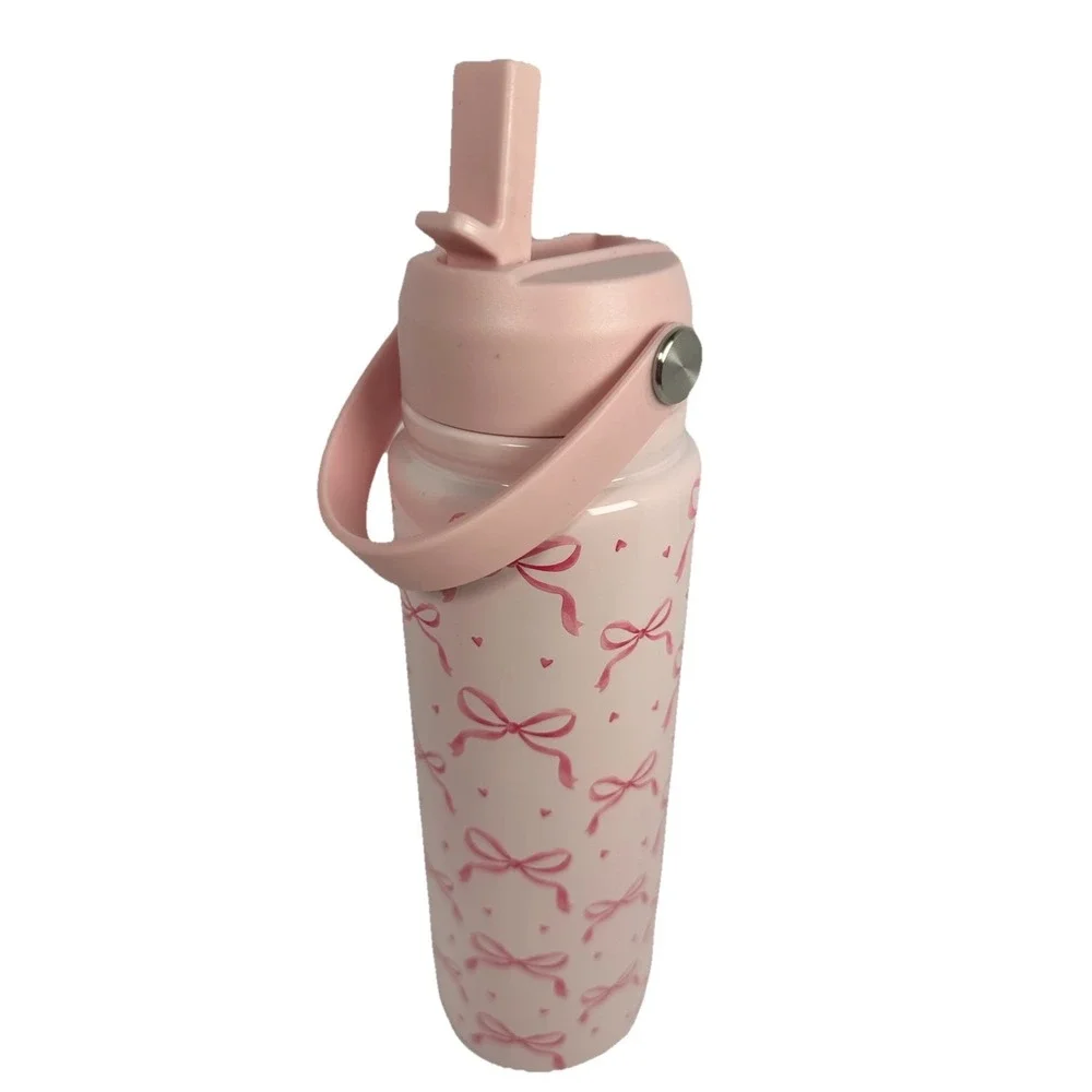 Pink Bow Tumbler 27oz Market Square Bottle Handle Lid Coquette Cute Travel